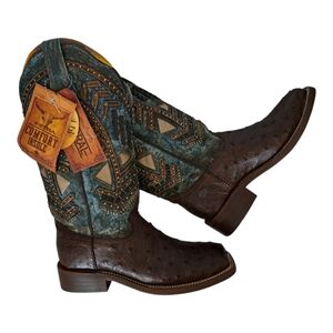 Corral Women's Brown and Teal Heeled Boots